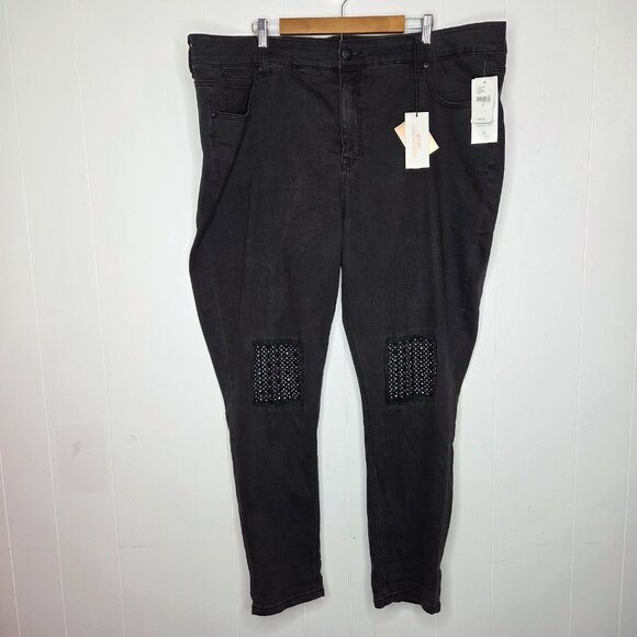 Melissa McCarthy Womens Black Embellished Skinny Jeans Size 28W Edgy Slimming - Picture 1 of 13